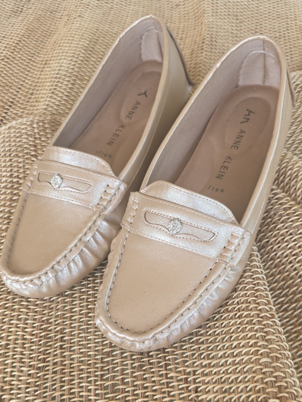 Anne Klein Metallic Pearl Cream Loafers